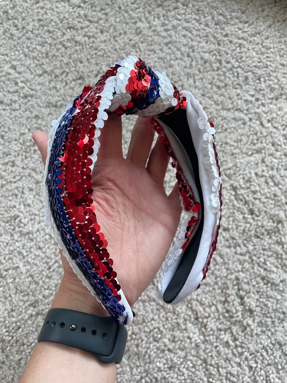 Sequin Knotted Headband in Red White & Blue - Patriotic USA Fourth of July - Picture 11 of 11